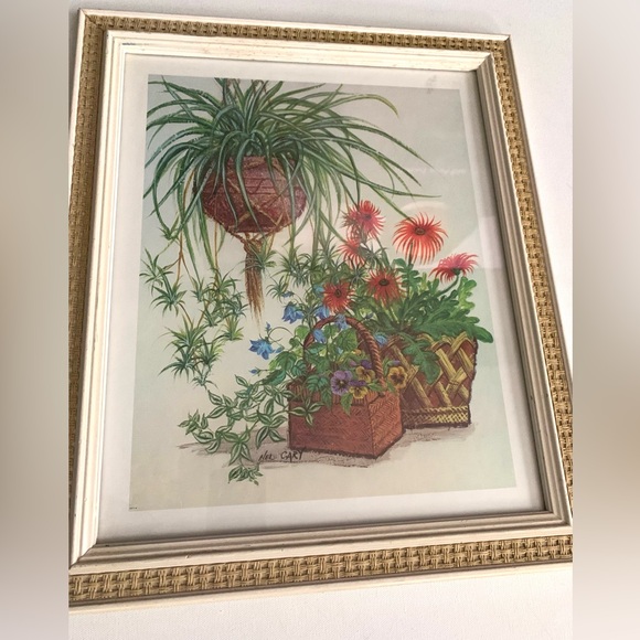 VTG 70s Nel Cary Cane Framed Art Matted Botanical Cottage Core Art Deco Boho MCM - Picture 5 of 8